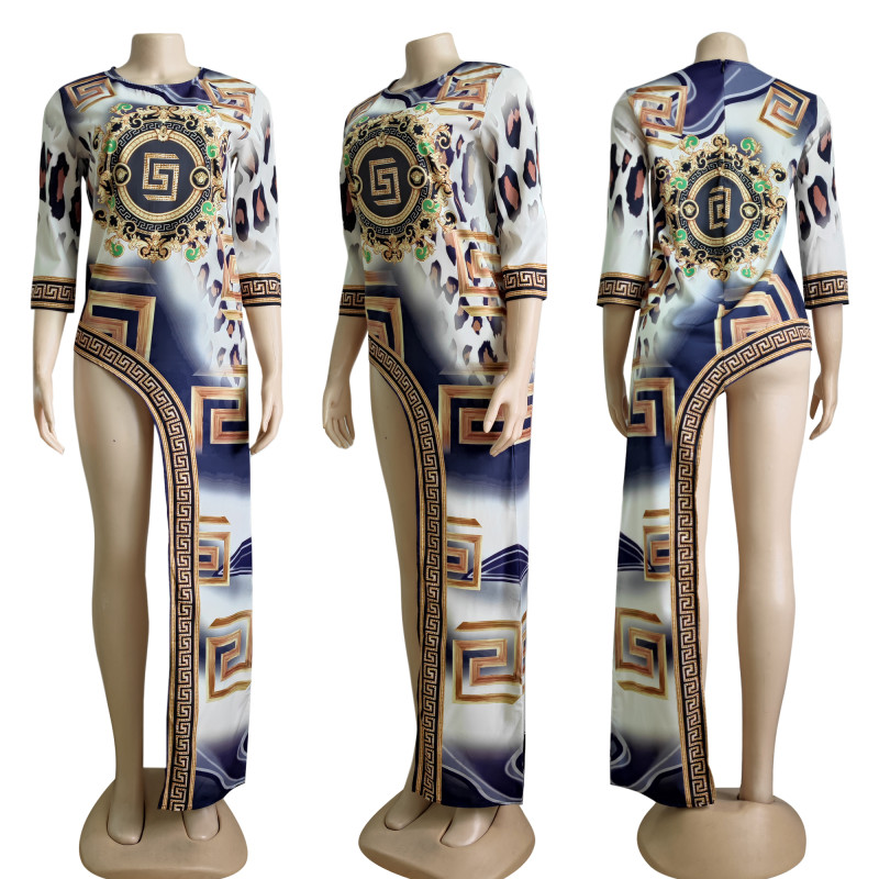 White Lady Fall fashion fashion sexy high waist high fork dress