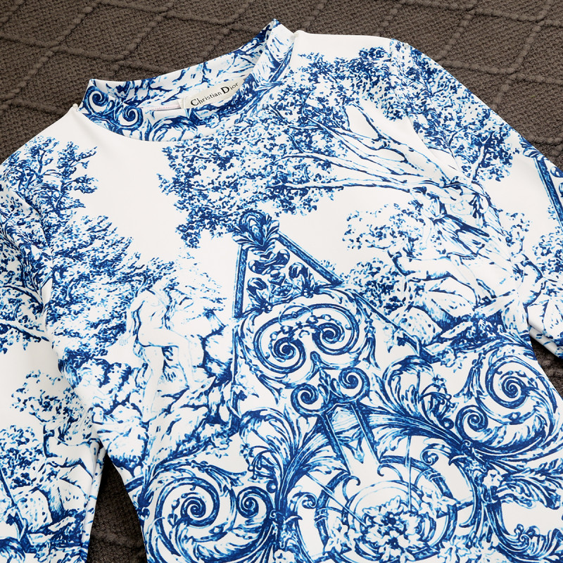 DIOR Blue Digital Print One Piece DOT Backless Spandex/Polyester Printed Sunmmer Female Adult Holiday