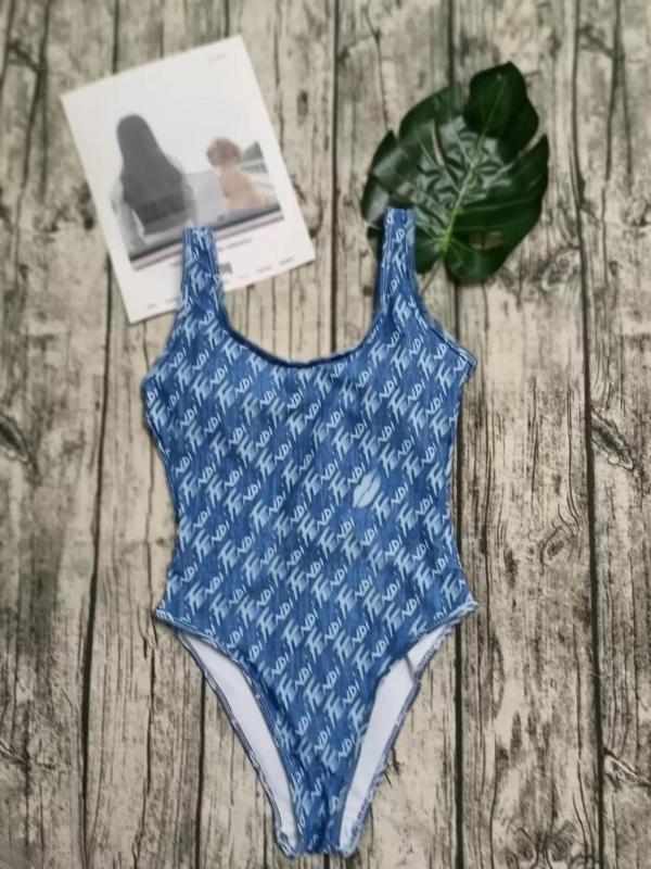 FENDI Blue Digital Print One Piece DOT Backless Spandex/Polyester Printed Sunmmer Female Adult Holiday