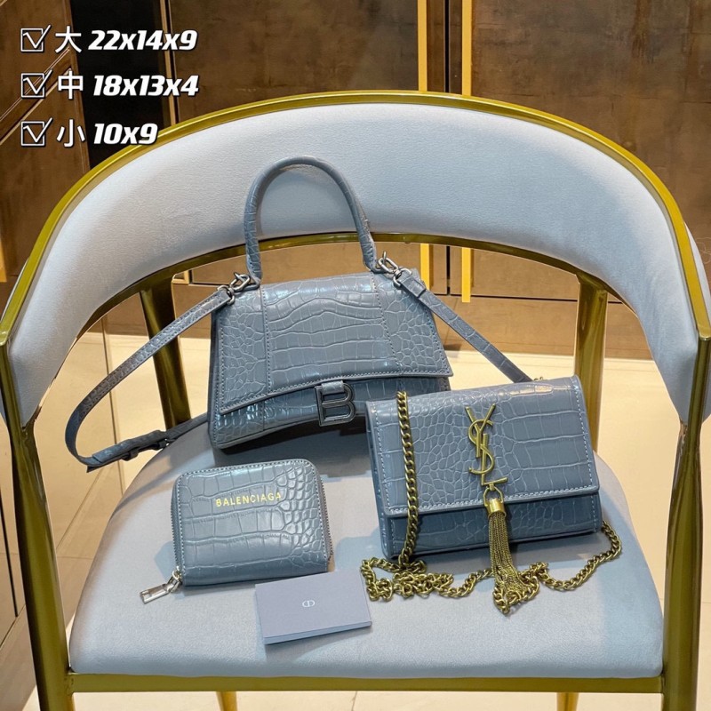 YSL Light Blue Lady Thread Hasp Tassel Genuine Leather Women's Handbags Wallet Shoulder Bags Combination Packages