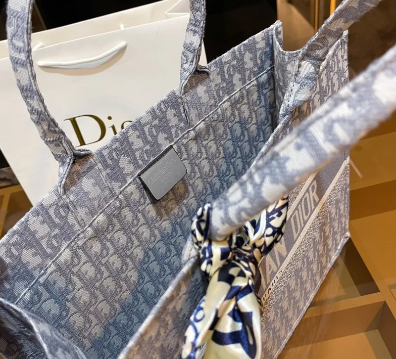 DIOR Grey Fashion Letter Zipper & Hasp Embroidery Genuine Leather Women's Handbags Tote Bags Wallet Combination Bags
