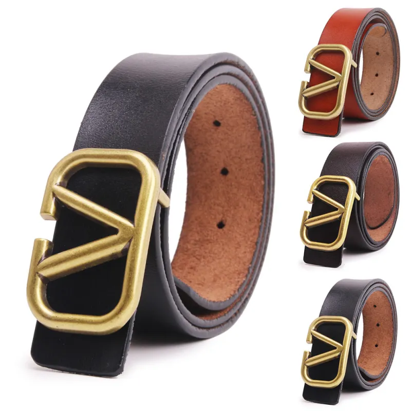 Women Men Belt 3.8cm Cowhide Leather Buckle Belt Unisex