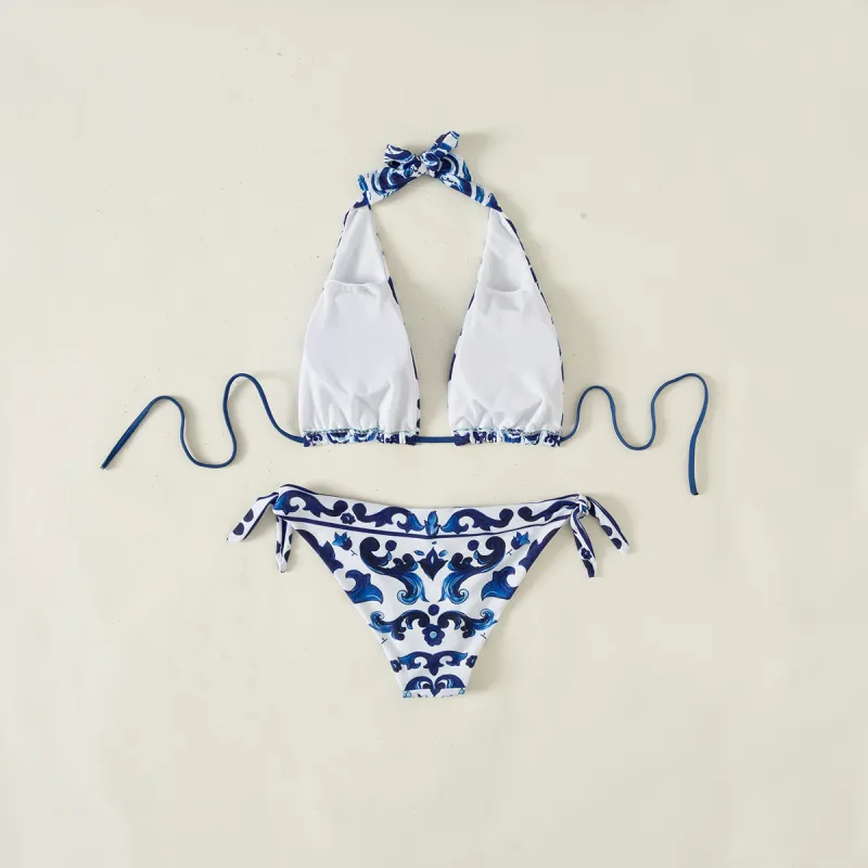 D&G Blue Digital Print One Piece DOT Backless Spandex/Polyester Printed Sunmmer Female Adult Holiday