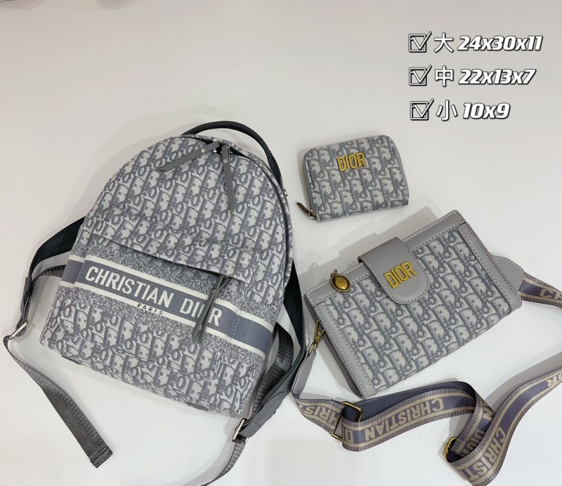 DIOR Grey Fashion Letter Zipper & Hasp Embroidery Genuine Leather Women's Handbags Backpacks Wallet Combination Bags