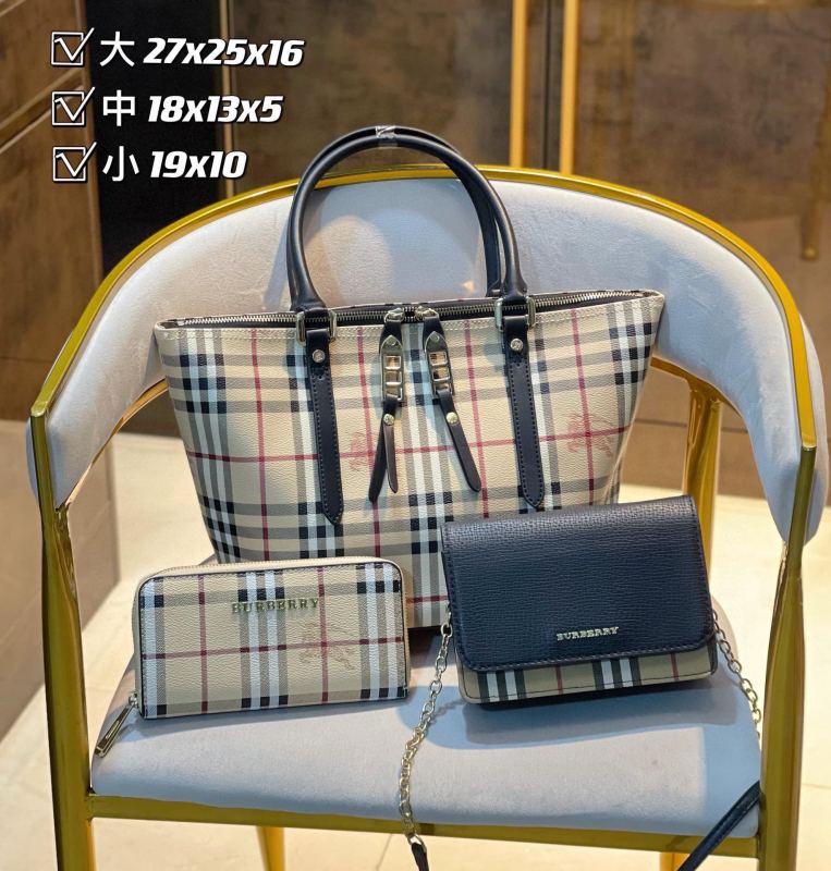 BURBERRY Beige Fashion Striped Zipper & Hasp Criss-cross Genuine Leather Women's Tote Bags Wallet Handbags