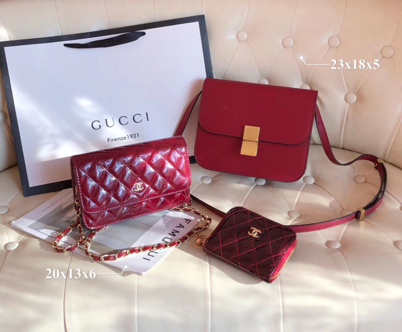 CELINE Red Fashion Other Zipper Criss-cross Genuine Leather Women's Handbags Clutches Wallet Combination Bags