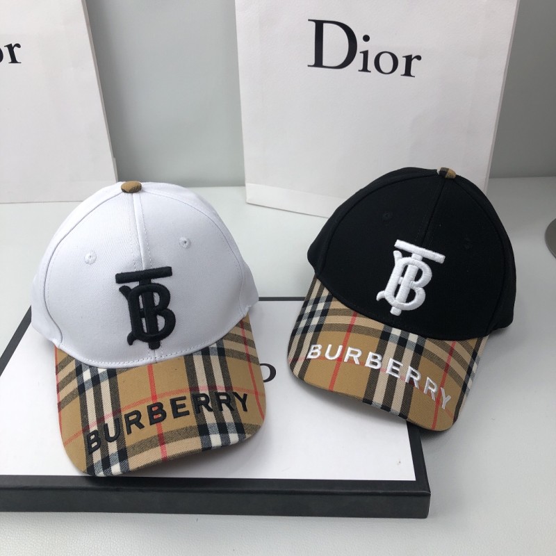 BURBERRY White and black Casual Street style Cotton Women's Adult Letter Cap
