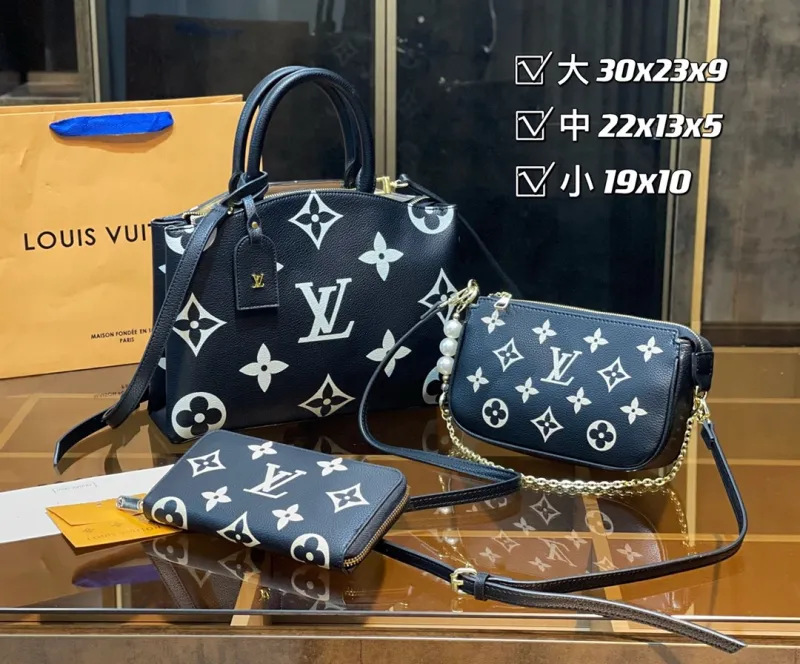LOUIS VUITTON Black Fashion Monogram Zipper & Hasp Letter Genuine Leather Women's Handbags Clutches Wallet Combination Bags