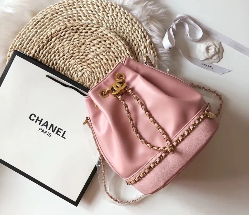 CHANEL Pink Fashion Aged Calfskin Zipper & Hasp Criss-cross Genuine Leather Women's Handbags Backpacks Wallet Combination Bags
