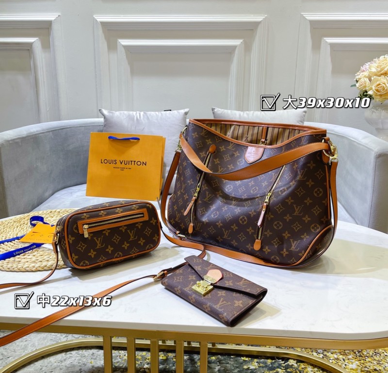 LOUIS VUITTON Brown Fashion Monogram Zipper & Hasp Letter Genuine Leather Women's Handbags Tote Bags Wallet Combination Bags