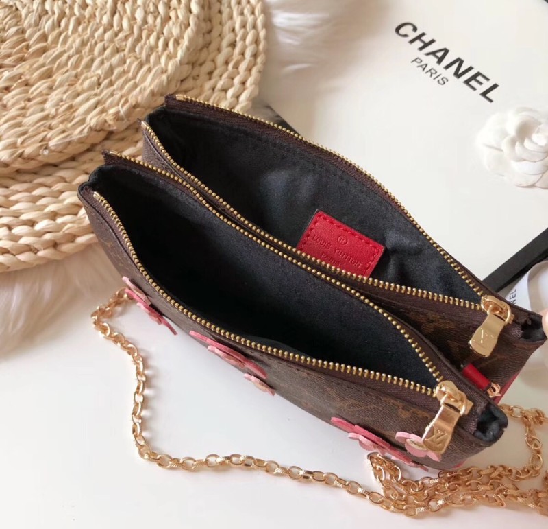 BVLGARI Red Fashion Striped Zipper Flowers Genuine Leather Women's Handbags Clutches Wallet Combination Bags