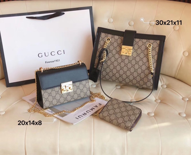 GUCCI Black Fashion Letter Zipper & Hasp Letter Genuine Leather Women's Handbags Tote Bags Wallet Combination Bags