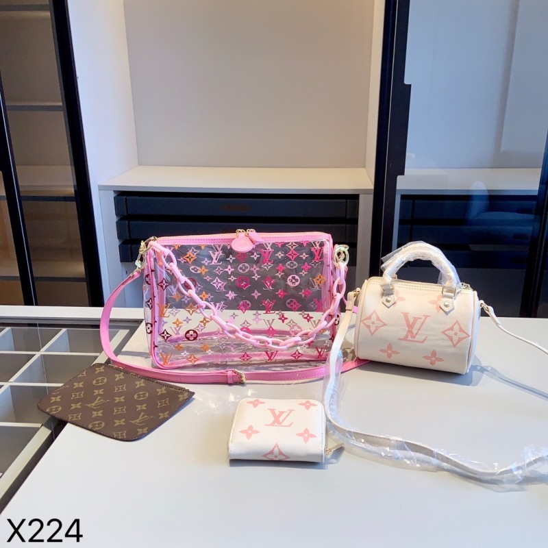 LOUIS VUITTON PINK Lady Letter Zipper Letter Genuine Leather Women's Handbags Shoulder Bags Wallet Combination Packages