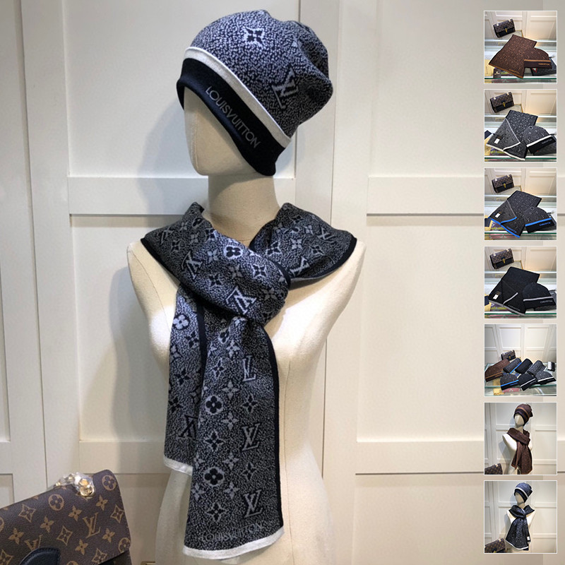 Women Men Beanie Hat Soft Cap Scarf Wool Scarves Shawl Blanket Wrap Knit