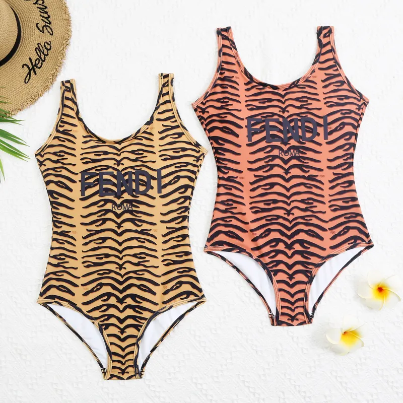 FENDI Brown Digital Print One Piece DOT Backless Spandex/Polyester Printed Sunmmer Female Adult Holiday