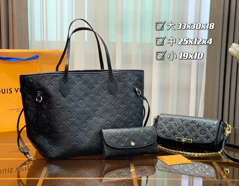 LOUIS VUITTON Black Fashion Monogram Zipper & Hasp Letter Genuine Leather Women's Handbags Tote Bags Wallet Combination Bags