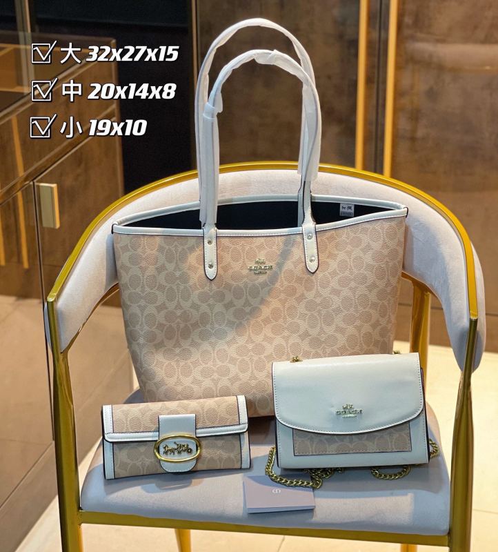 Coach Beige Fashion Landscape Zipper & Hasp Cartoon Printing Genuine Leather Women's Tote Bags Wallet Shoulder Bags