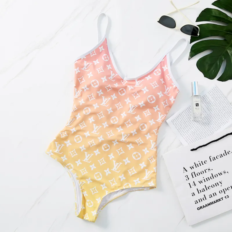 LOUIS VUITTON LV Green Digital Print One Piece DOT Backless Spandex/Polyester Printed Sunmmer Female Adult Holiday