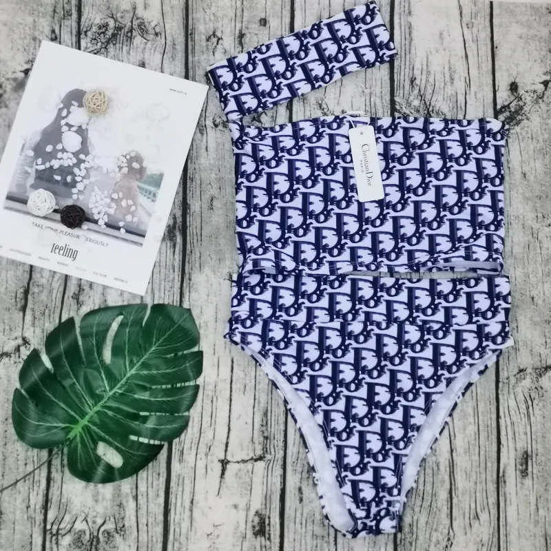 DIOR Blue Digital Print One Piece DOT Backless Spandex/Polyester Printed Sunmmer Female Adult Holiday