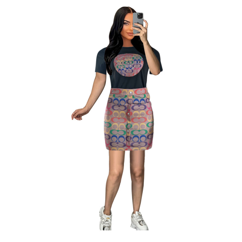 Coach White Lady Short sleeve and sexy skirt At home A two-piece set