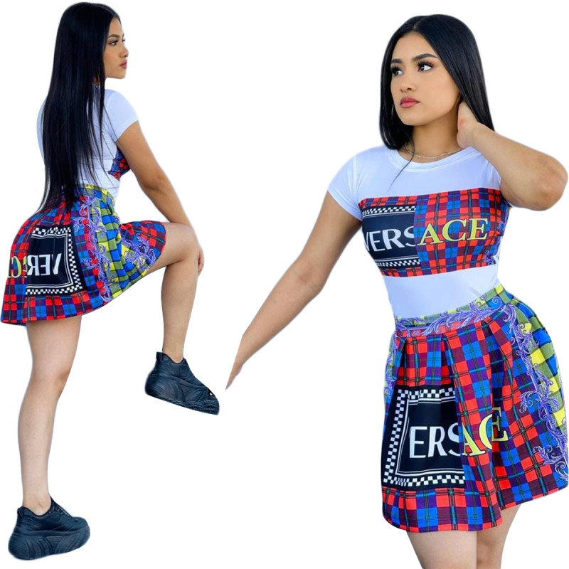 VERSACE Camo Lady Short sleeve and sexy skirt beautiful A two-piece set