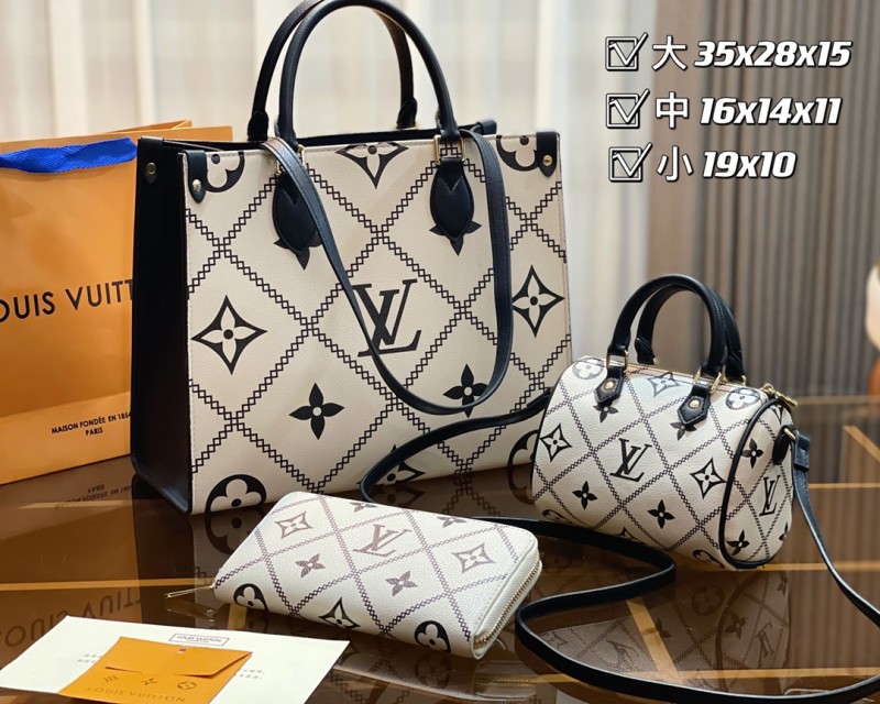 LOUIS VUITTON White Fashion Monogram Zipper & Hasp Letter Genuine Leather Women's Handbags Tote Bags Wallet Combination Bags