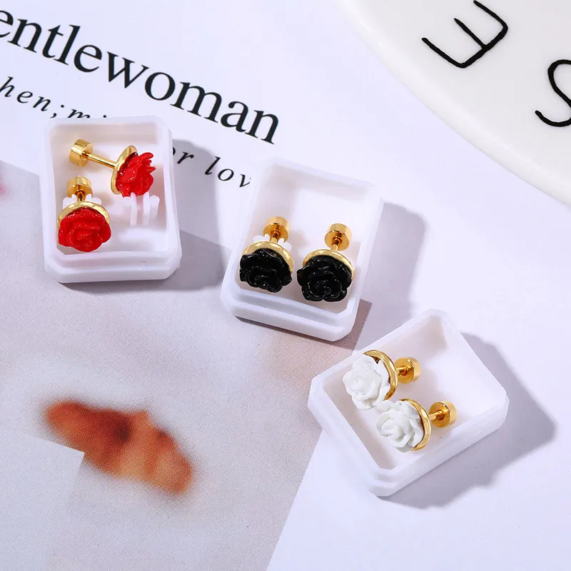 Wholesale Stainless Steel Women Rose Flower Stud Eearrings Online