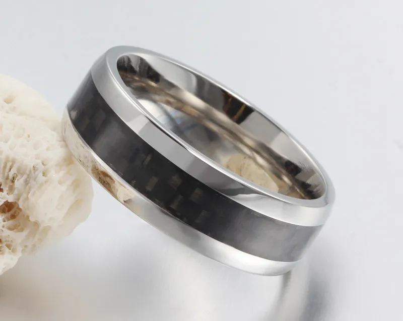 Stainless Steel Black Carbon Fiber Inlay Ring Canada