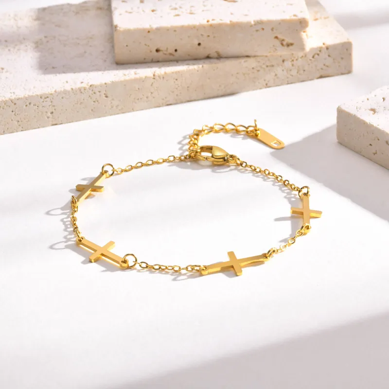 Wholesale Stainless Steel Sideways Cross Bracelet