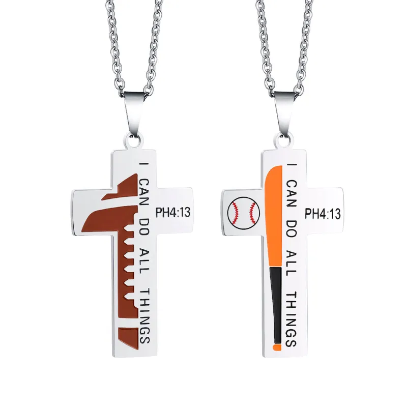 Wholesale Stainless Steel Cross Neckalce with Baseball