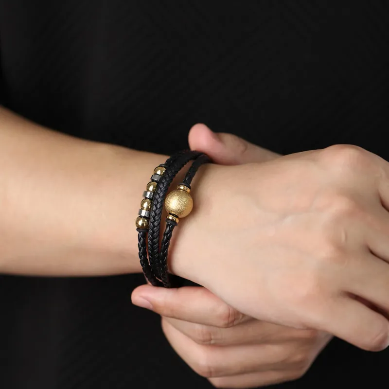 Wholesale Stainless Steel Beaded Leather Bracelet