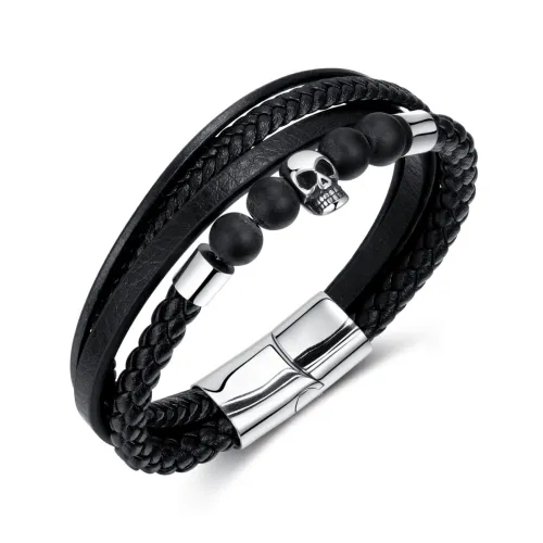 Wholesale Skull Leather Bracelet for Men