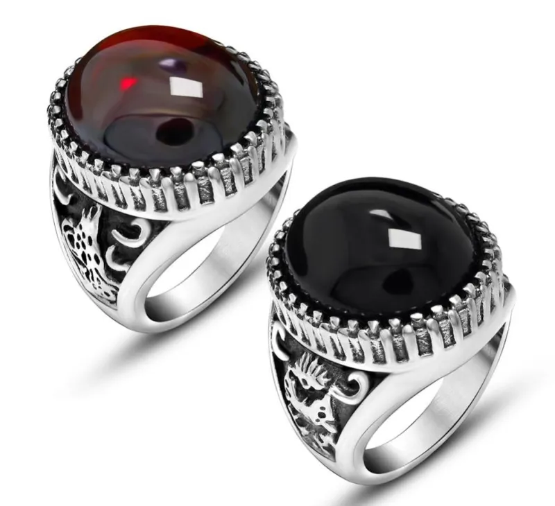 Wholesale Circle Agate Stone Stainless Steel Ring with Symmetrical Designs