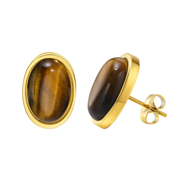 Wholesale Stainless Steel Shell Tiger's Eye Earrings