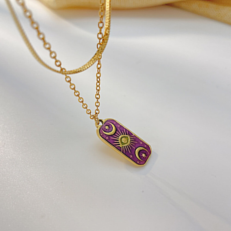 Wholesale Stainless Steel Purple Star and Moon Pendant