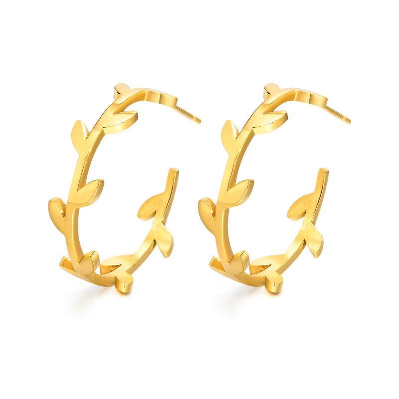Wholesale Stainless Steel Leaf C-shaped Earrings
