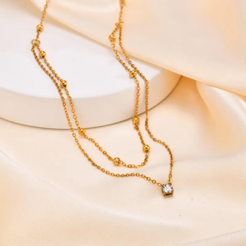 Wholesale Stainless Steel Zirconia Stacking Necklace