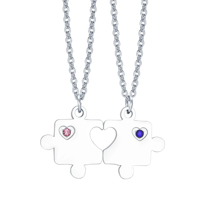 Wholesale Stainless Steel Puzzle Heart Couple Necklace