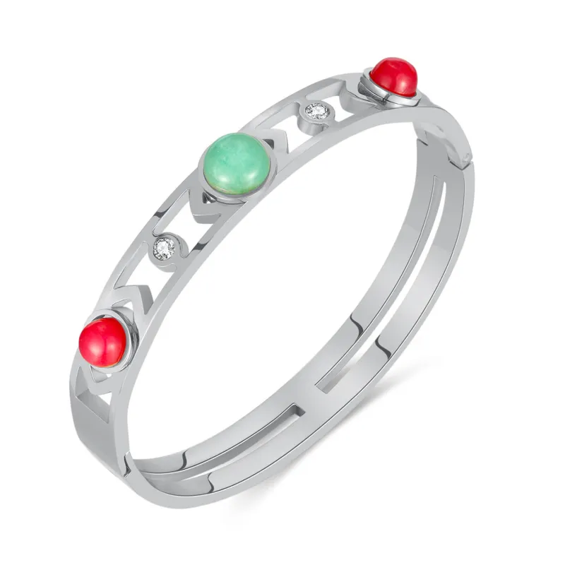 Wholesale Luxury Natural Stone Stainless Steel Bangle
