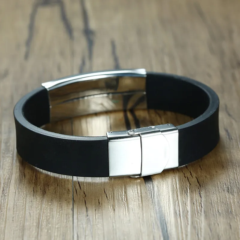 Wholesale Men's Rubber & Steel Identity Id Bangle Bracelet