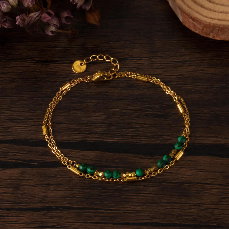 Wholesale Stainless Steel Green Stone Bracelet