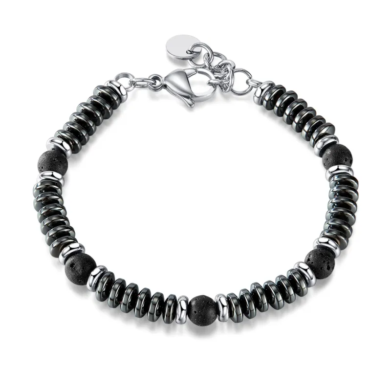 Wholesale Stainless Steel Volcanic Black Gallstone Bracelet