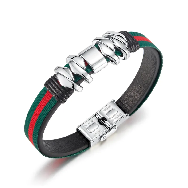 Wholesale Stainless Steel and Leather Bracelet