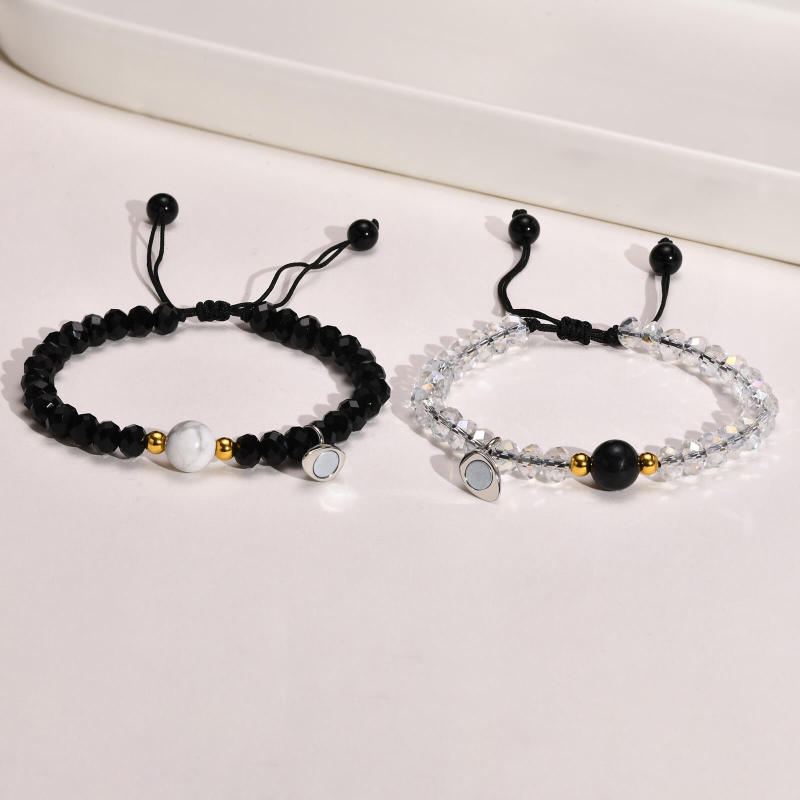 Wholesale Crystal Bead Heart Magnet Couple Bracelet