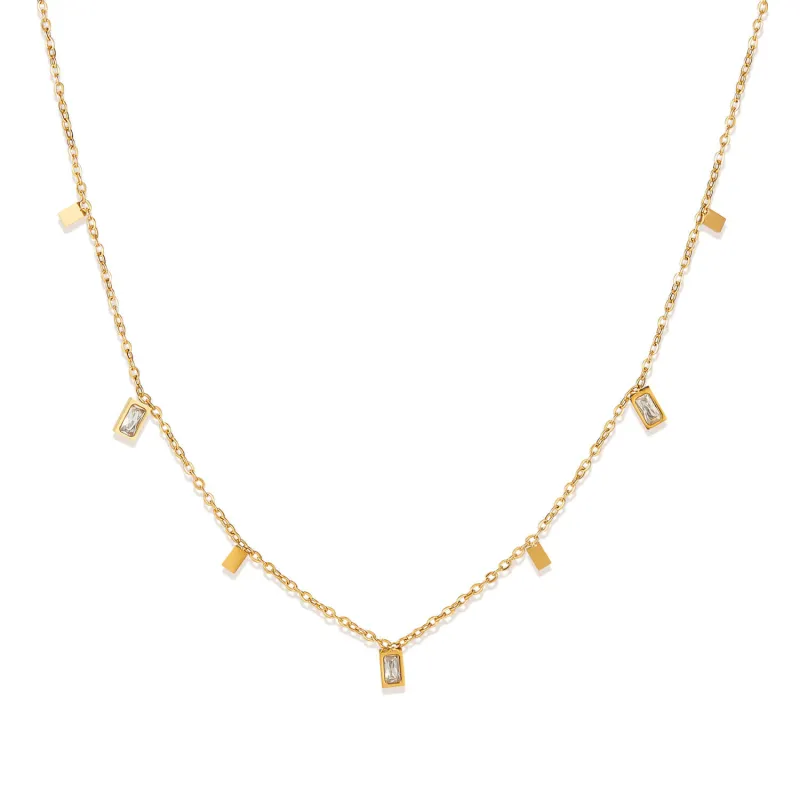 Wholesale Stainless Steel Square Zirconia Necklace
