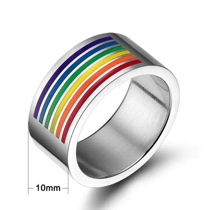 Stainless Steel Gay Lesbian Rainbow Line Ring Band
