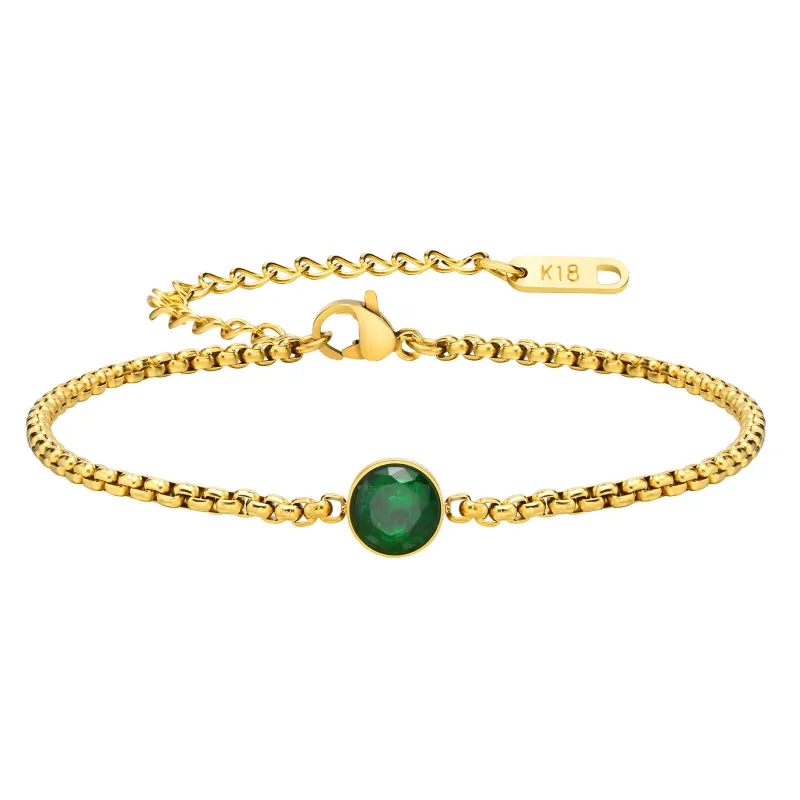Wholesale Green Zirconia Stainless Steel Chain Bracelet