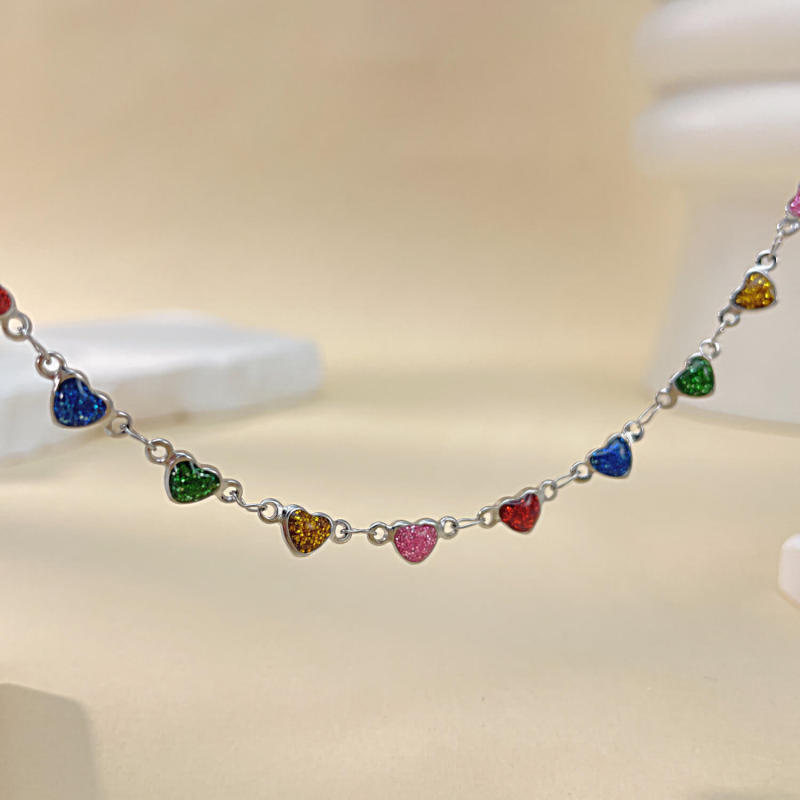 Wholesale Stainless Steel Colorful Heart Necklace