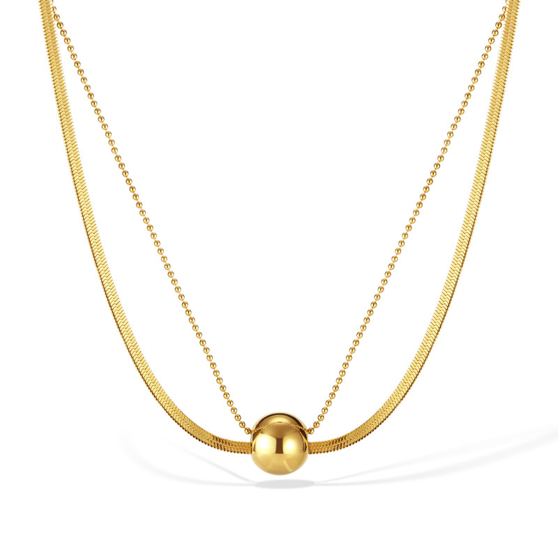 Wholesale Stainless Steel Ball Double Layered Necklace