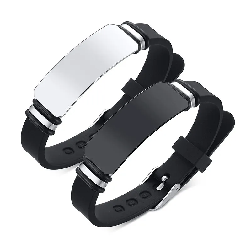 Wholesale Stainless Steel Men Custom Black ID Silicone Bracelets